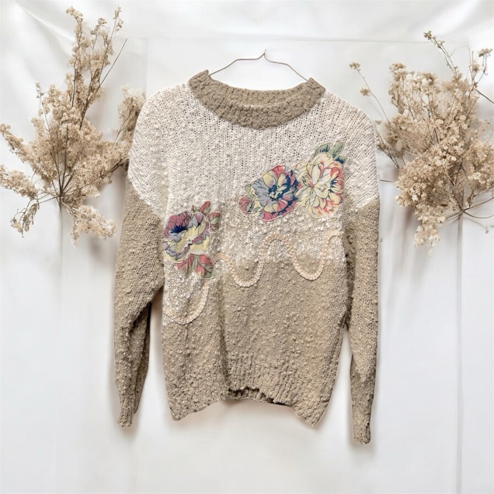 Vintage Needless & yarn lace embroidered sweater patchwork cottagecore floral  L